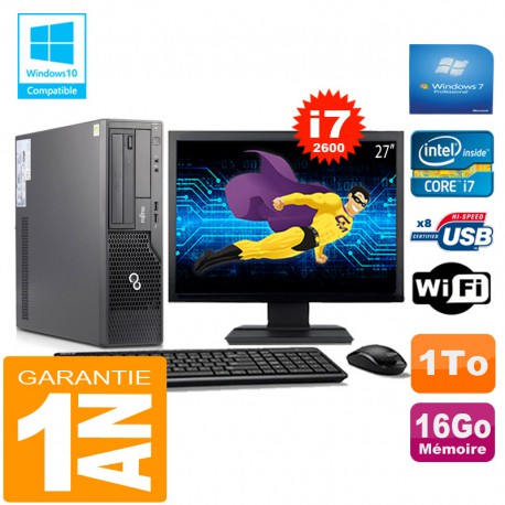 PC Fujitsu Esprimo E500 E85+ SFF Core I7-2600 16Go Disque 1 To Wifi W7 Ecran 27"