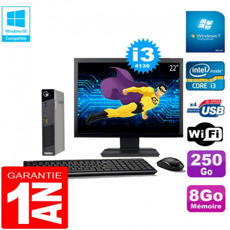 Ultra Mini PC Lenovo M73 USFF Tiny Core I3-4130 8Go 250Go Wifi W7 Ecran 22"