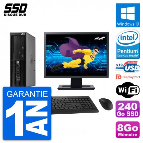 PC HP WorkStation Z220 SFF Ecran 22" G2020 RAM 8Go SSD 240Go Windows 10 Wifi