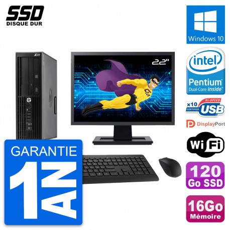 PC HP WorkStation Z220 SFF Ecran 22" G2020 RAM 16Go SSD 120Go Windows 10 Wifi