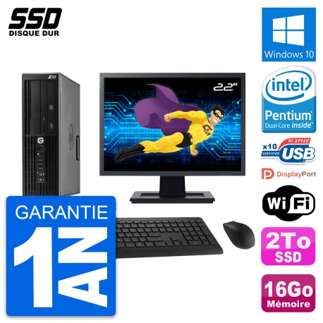 PC HP WorkStation Z220 SFF Ecran 22" G2020 RAM 16Go SSD 2To Windows 10 Wifi