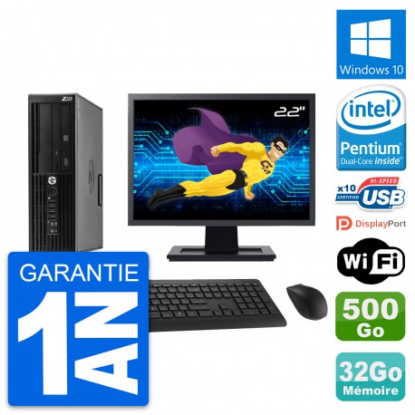 PC HP WorkStation Z220 SFF Ecran 22" G2020 RAM 32Go Disque 500Go Windows 10 Wifi