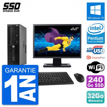 PC HP WorkStation Z220 SFF Ecran 22" G2020 RAM 32Go SSD 240Go Windows 10 Wifi