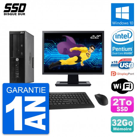 PC HP WorkStation Z220 SFF Ecran 22" G2020 RAM 32Go SSD 2To Windows 10 Wifi