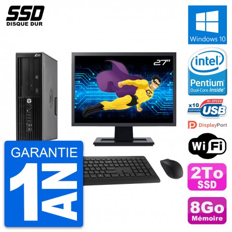 PC HP WorkStation Z220 SFF Ecran 27" Intel G2020 RAM 8Go SSD 2To Windows 10 Wifi