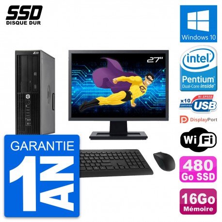 PC HP WorkStation Z220 SFF Ecran 27" G2020 RAM 16Go SSD 480Go Windows 10 Wifi