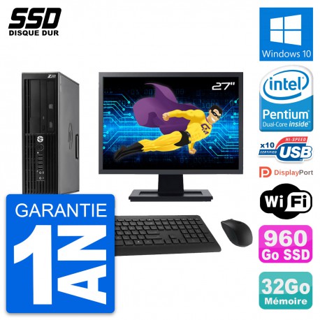 PC HP WorkStation Z220 SFF Ecran 27" G2020 RAM 32Go SSD 960Go Windows 10 Wifi