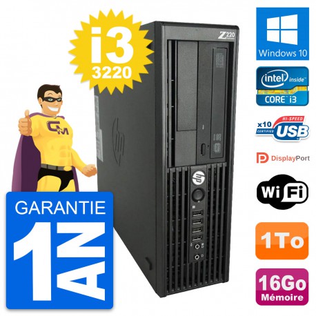 PC HP WorkStation Z220 SFF Core i3-3220 RAM 16Go Disque Dur 1To Windows 10 Wifi