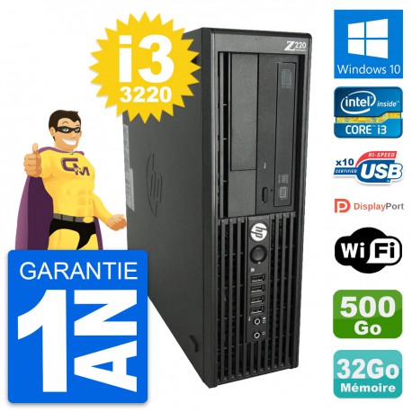PC HP WorkStation Z220 SFF Core i3-3220 RAM 32Go Disque 500Go Windows 10 Wifi