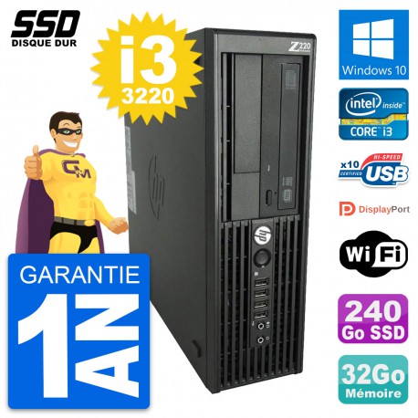 PC HP WorkStation Z220 SFF Intel Core i3-3220 RAM 32Go SSD 240Go Windows 10 Wifi
