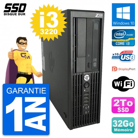 PC HP WorkStation Z220 SFF Intel Core i3-3220 RAM 32Go SSD 2To Windows 10 Wifi