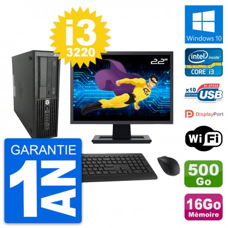 PC HP Z220 SFF Ecran 22" Core i3-3220 RAM 16Go Disque Dur 500Go Windows 10 Wifi
