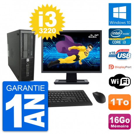 PC HP WorkStation Z220 SFF Ecran 22" i3-3220 RAM 16Go Disque 1To Windows 10 Wifi