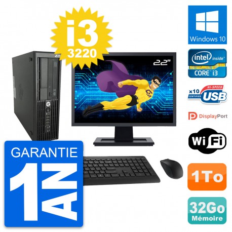 PC HP WorkStation Z220 SFF Ecran 22" i3-3220 RAM 32Go Disque 1To Windows 10 Wifi