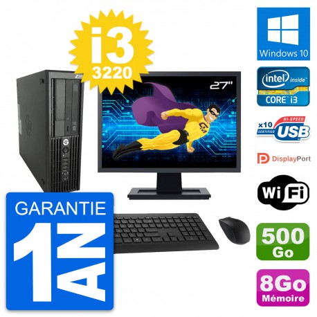 PC HP Z220 SFF Ecran 27" Intel i3-3220 RAM 8Go Disque Dur 500Go Windows 10 Wifi