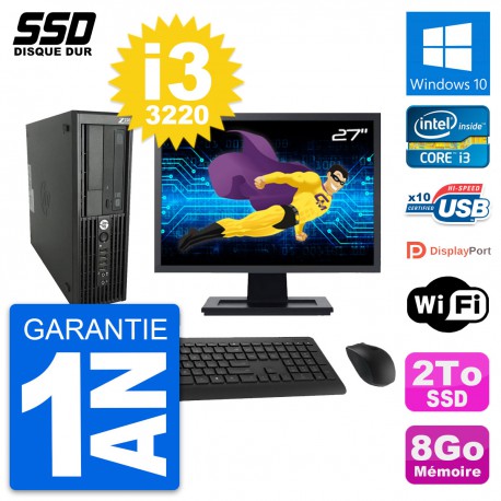 PC HP WorkStation Z220 SFF Ecran 27" i3-3220 RAM 8Go SSD 2To Windows 10 Wifi