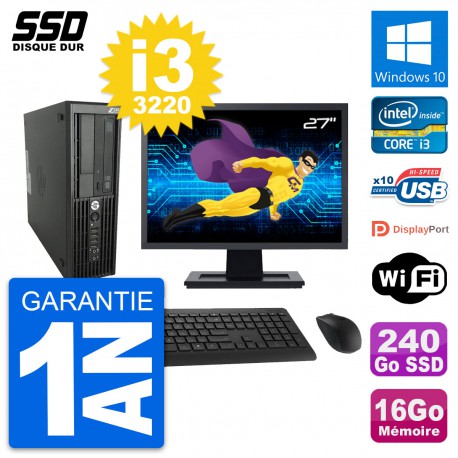 PC HP WorkStation Z220 SFF Ecran 27" i3-3220 RAM 16Go SSD 240Go Windows 10 Wifi