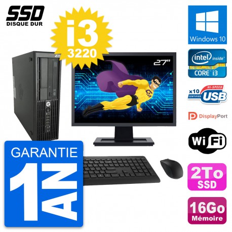 PC HP WorkStation Z220 SFF Ecran 27" i3-3220 RAM 16Go SSD 2To Windows 10 Wifi