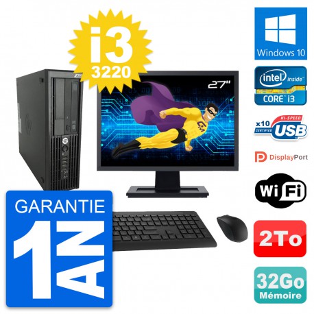 PC HP WorkStation Z220 SFF Ecran 27" i3-3220 RAM 32Go Disque 2To Windows 10 Wifi