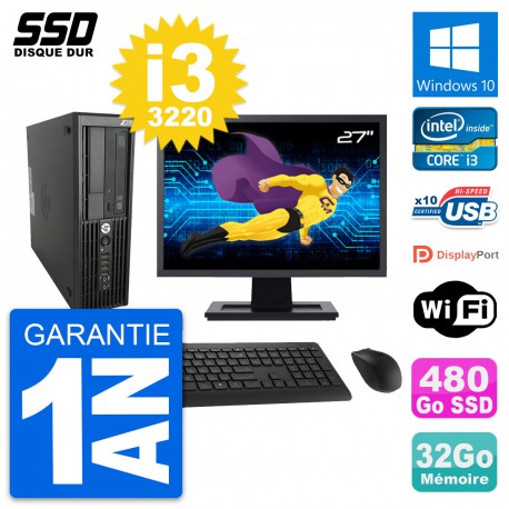 PC HP WorkStation Z220 SFF Ecran 27" i3-3220 RAM 32Go SSD 480Go Windows 10 Wifi