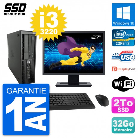 PC HP WorkStation Z220 SFF Ecran 27" i3-3220 RAM 32Go SSD 2To Windows 10 Wifi