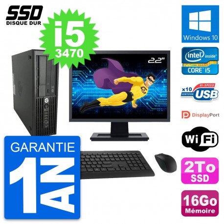 PC HP WorkStation Z220 SFF Ecran 22" i5-3470 RAM 16Go SSD 2To Windows 10 Wifi