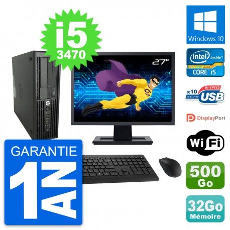 PC HP Z220 SFF Ecran 27" Core i5-3470 RAM 32Go Disque Dur 500Go Windows 10 Wifi