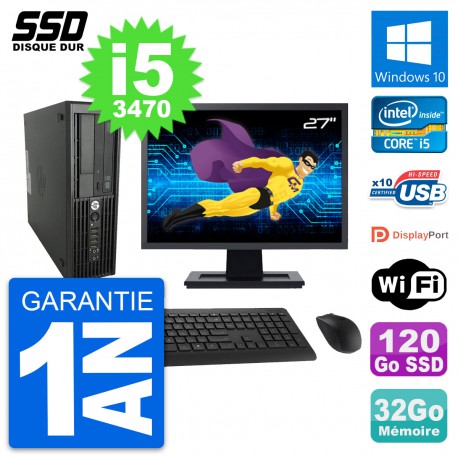 PC HP WorkStation Z220 SFF Ecran 27" i5-3470 RAM 32Go SSD 120Go Windows 10 Wifi