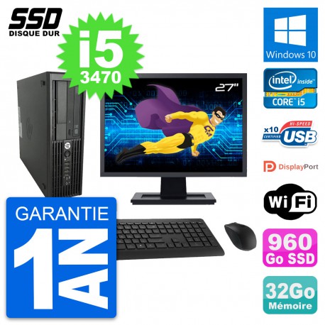PC HP WorkStation Z220 SFF Ecran 27" i5-3470 RAM 32Go SSD 960Go Windows 10 Wifi