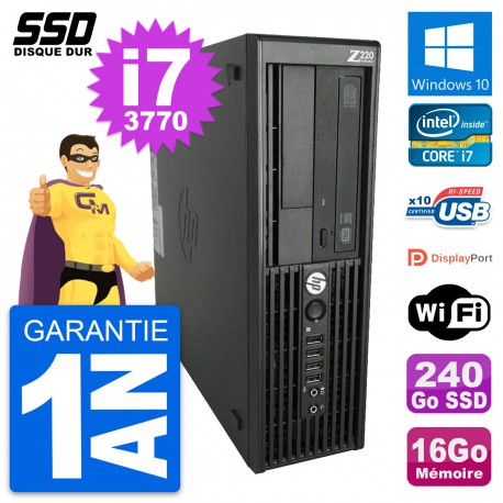 PC HP WorkStation Z220 SFF Intel Core i7-3770 RAM 16Go SSD 240Go Windows 10 Wifi