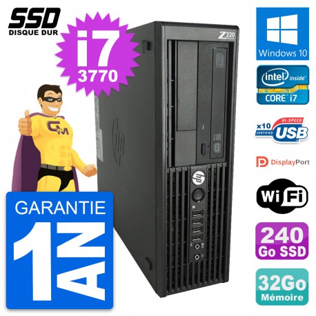 PC HP WorkStation Z220 SFF Intel Core i7-3770 RAM 32Go SSD 240Go Windows 10 Wifi