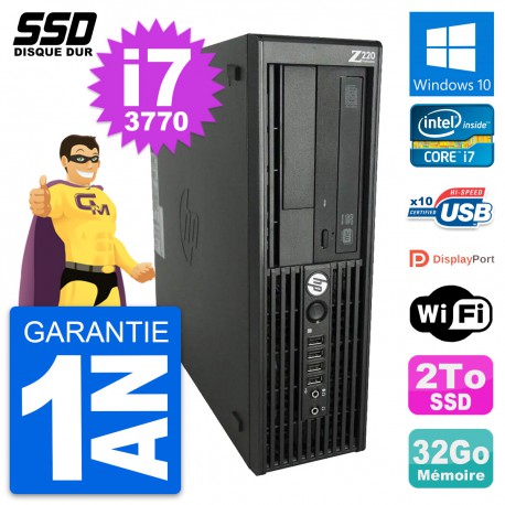 PC HP WorkStation Z220 SFF Intel Core i7-3770 RAM 32Go SSD 2To Windows 10 Wifi