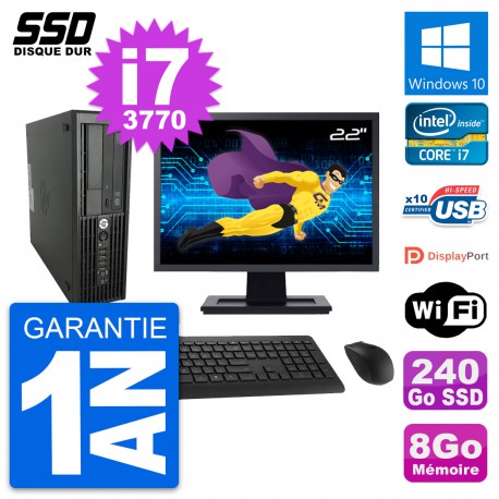 PC HP WorkStation Z220 SFF Ecran 22" i7-3770 RAM 8Go SSD 240Go Windows 10 Wifi