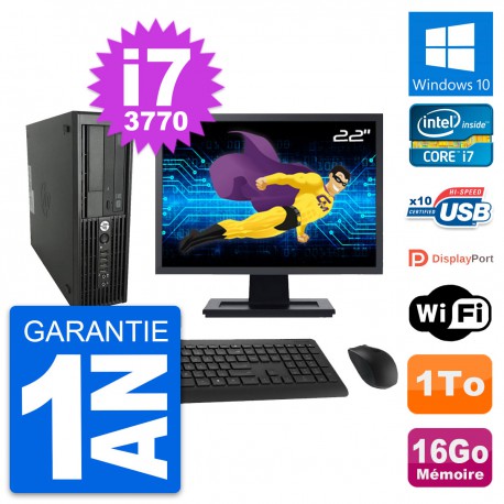 PC HP WorkStation Z220 SFF Ecran 22" i7-3770 RAM 16Go Disque 1To Windows 10 Wifi