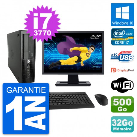 PC HP Z220 SFF Ecran 22" Core i7-3770 RAM 32Go Disque Dur 500Go Windows 10 Wifi