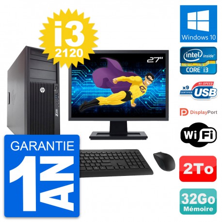 PC Tour HP Z220 Ecran 27" Intel Core i3-3220 RAM 32Go Disque 2To Windows 10 Wifi