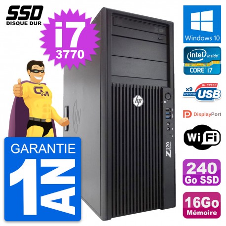 PC Tour HP WorkStation Z220 Intel i7-3770 RAM 16Go SSD 240Go Windows 10 Wifi