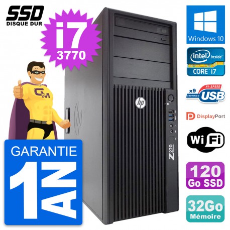 PC Tour HP WorkStation Z220 Intel i7-3770 RAM 32Go SSD 120Go Windows 10 Wifi