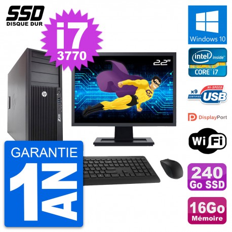 PC Tour HP WorkStation Z220 Ecran 22" i7-3770 RAM 16Go SSD 240Go Windows 10 Wifi