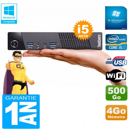 Ultra Mini PC Lenovo M73 USFF Tiny Core I5-4570 4Go Disque 500Go Wifi W7