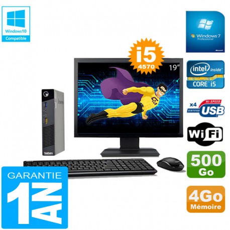Ultra Mini PC Lenovo M73 USFF Tiny Core I5-4570 4Go 500Go Wifi W7 Ecran 19"
