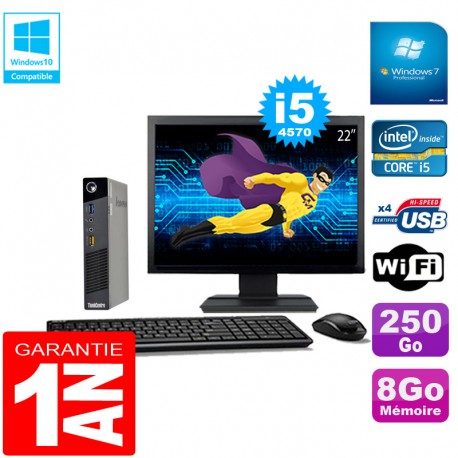 Ultra Mini PC Lenovo M73 USFF Tiny Core I5-4570 8Go 250Go Wifi W7 Ecran 22"