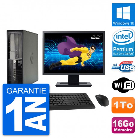 PC HP Pro 4300 SFF Ecran 22" Intel G2020 RAM 16Go Disque Dur 1To Windows 10 Wifi