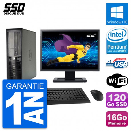 PC HP Pro 4300 SFF Ecran 22" Pentium G2020 RAM 16Go SSD 120Go Windows 10 Wifi
