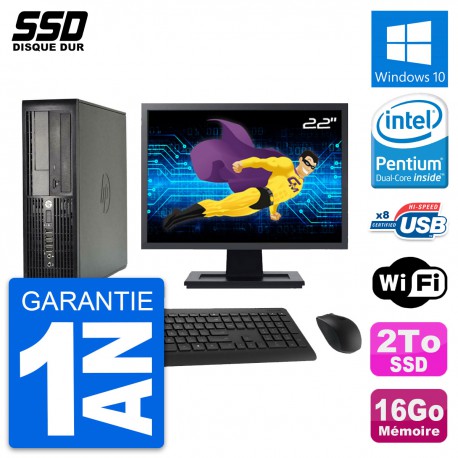 PC HP Pro 4300 SFF Ecran 22" Pentium G2020 RAM 16Go SSD 2To Windows 10 Wifi
