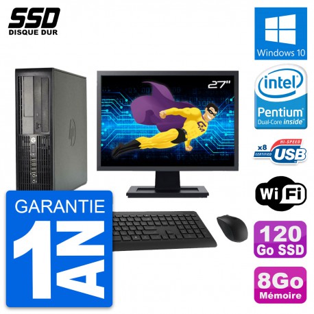 PC HP Pro 4300 SFF Ecran 27" Pentium G2020 RAM 8Go SSD 120Go Windows 10 Wifi