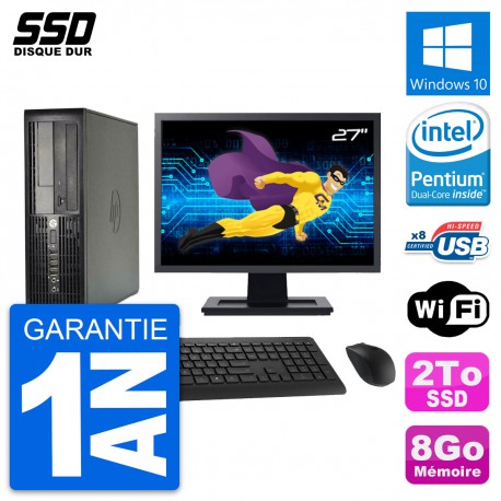 PC HP Pro 4300 SFF Ecran 27" Intel Pentium G2020 RAM 8Go SSD 2To Windows 10 Wifi