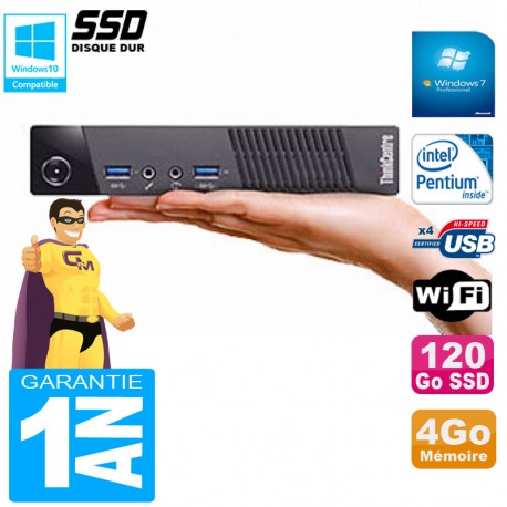 Ultra Mini PC Lenovo M73 USFF Tiny G3250T 4Go Disque 120Go SSD Wifi W7