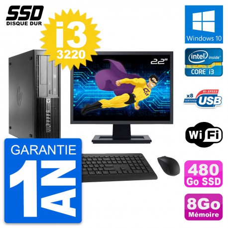 PC HP Pro 4300 SFF Ecran 22" Intel i3-3220 RAM 8Go SSD 480Go Windows 10 Wifi