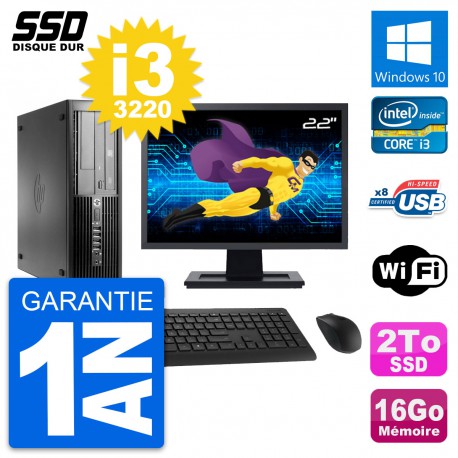 PC HP Pro 4300 SFF Ecran 22" Intel Core i3-3220 RAM 16Go SSD 2To Windows 10 Wifi